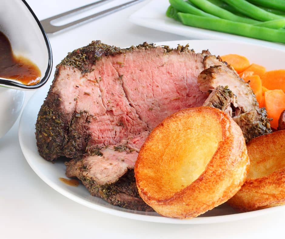 Sunday lunch in Solihull with roast beef, Yorkshire puddings and gravy